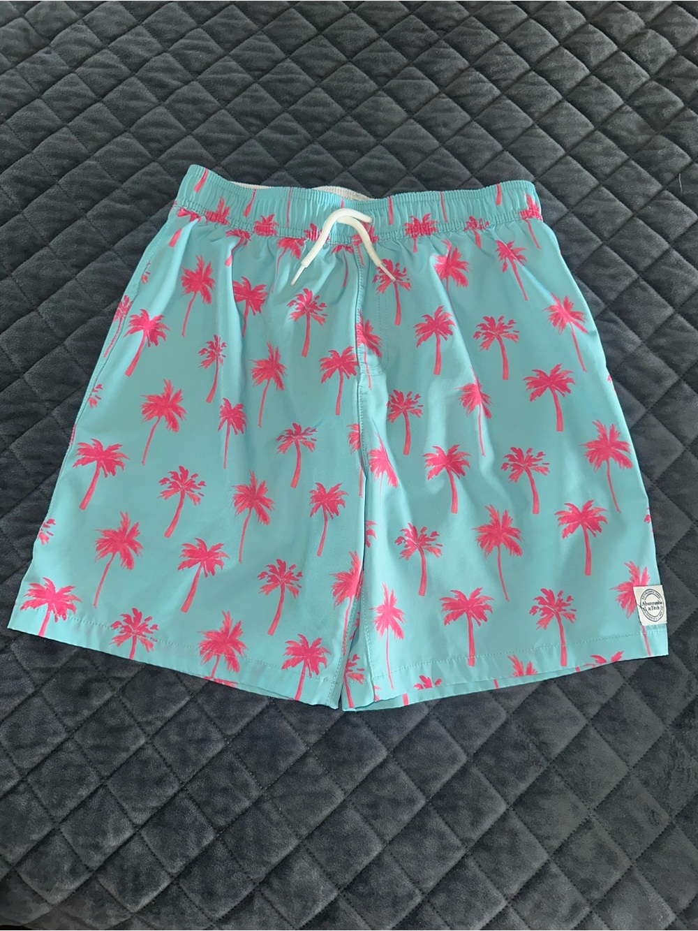 Abercrombie & Fitch Aqua Shorts with Pink Palm Print